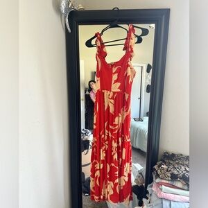 Flowered Sundress with open back and slit Size Small Never Worn